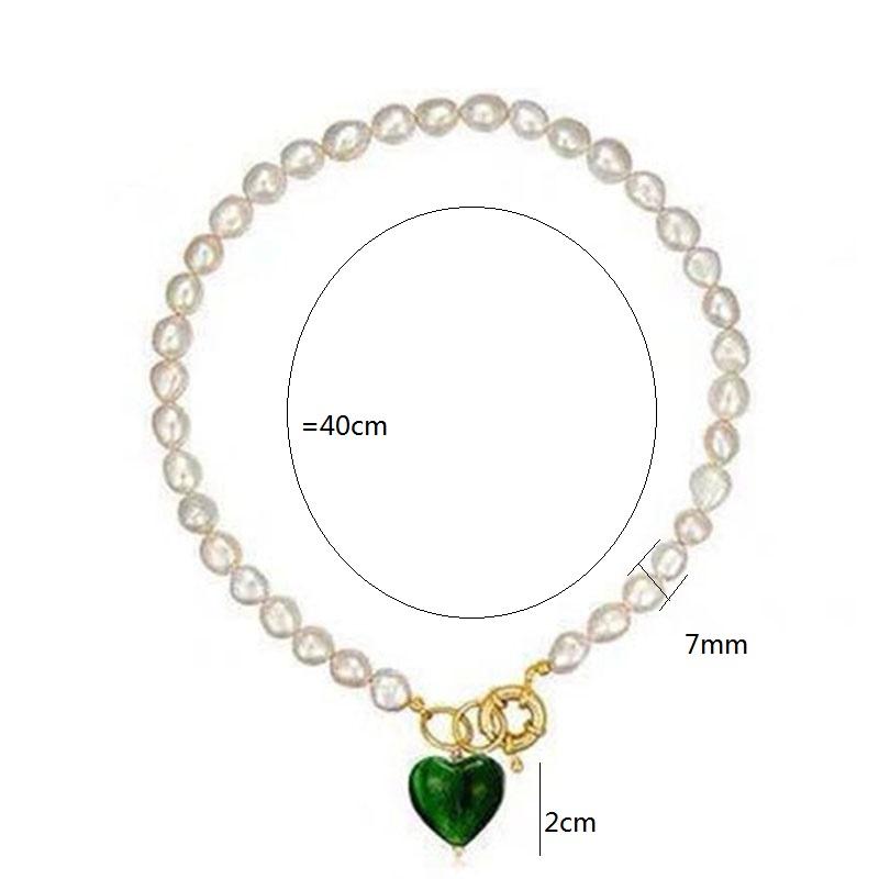 Real Baroque Pearl Necklace With Heart Charm Pink Blue Red Green Crystal Love Pendant Summer Bohemia Outer Banks Necklaces