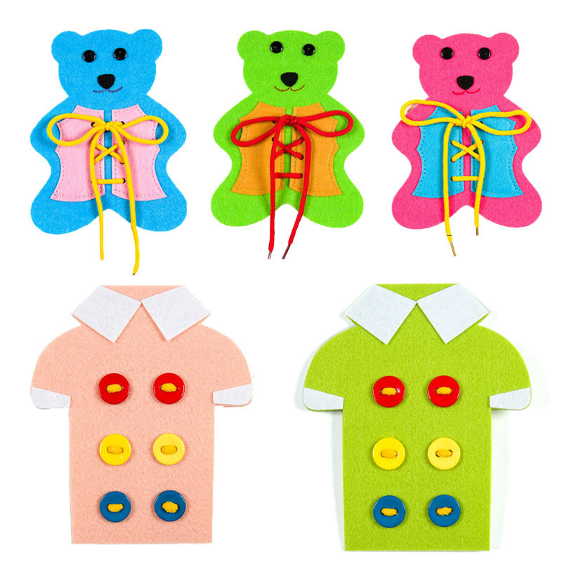 Non Woven Felt Craft Little Bear School Study Tools 14x 18cm Learn to Tie Shoes 1 Pcs Puzzle Game Diy Making Materials