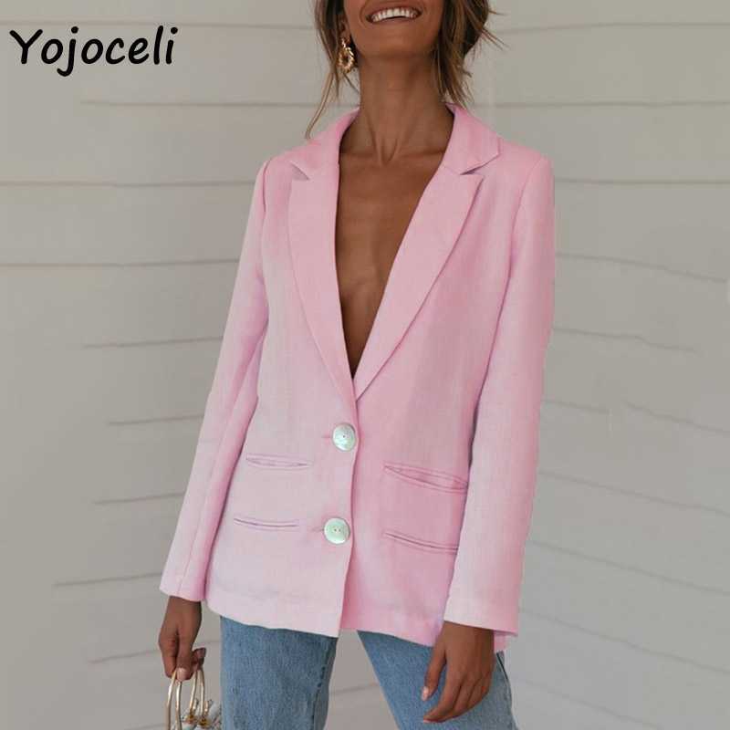 Yojoceli women autumn blazer coats single breasted outerwear jackets streetwear cotton casual 210609