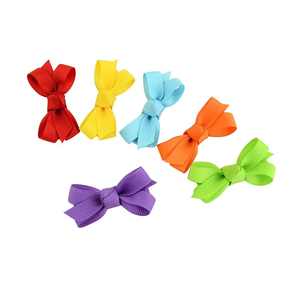 2021 Baby Infant Bow Hairpins Small Grosgrain Ribbon Bows Hairgrips Girls Solid Whole Wrapped Safety Hair Clips Kids Hair Accessories
