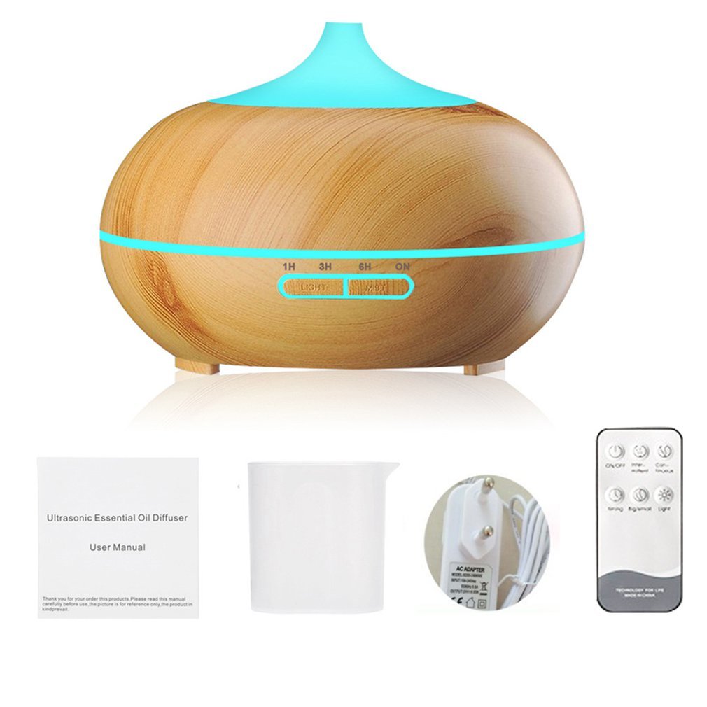 550Ml Distance control Ultrasone Air humidifier Flavour Essential oil Diffuser With Houtnerf 7 Color Changing Led Lighting