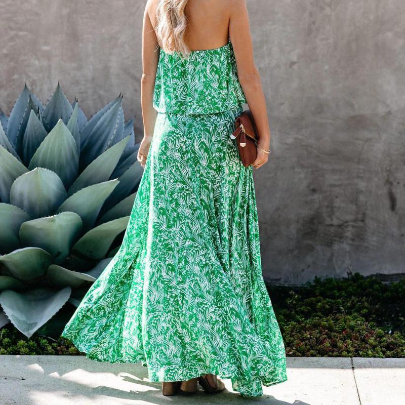 Women Dress Strapless Printed Bohemia es Sexy Long Print Floral Maxi Ruffle Split Plus Size Summer es 210513