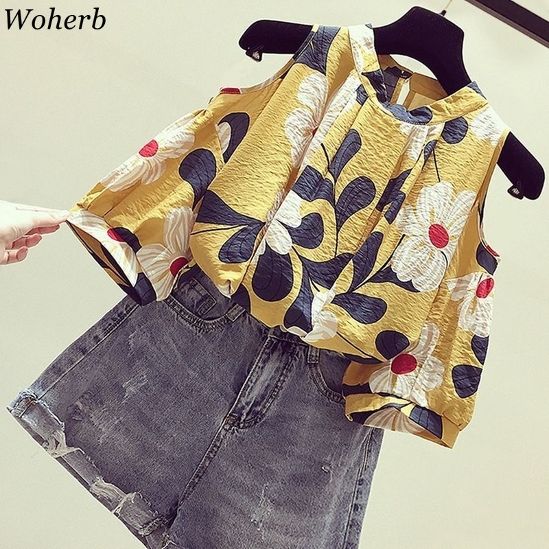 Womens Tops and Blouses Summer Floral Print Blusas Short Sleeve Chiffon Blouse Shirt Off Shoulder Ladies Top 92162 210519