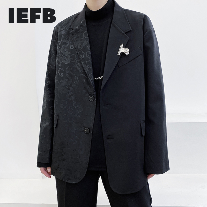 IEFB men's wear black chinese Dragon printted suit fashion spring male's personalized coat vintage blazers 9Y3295 210524