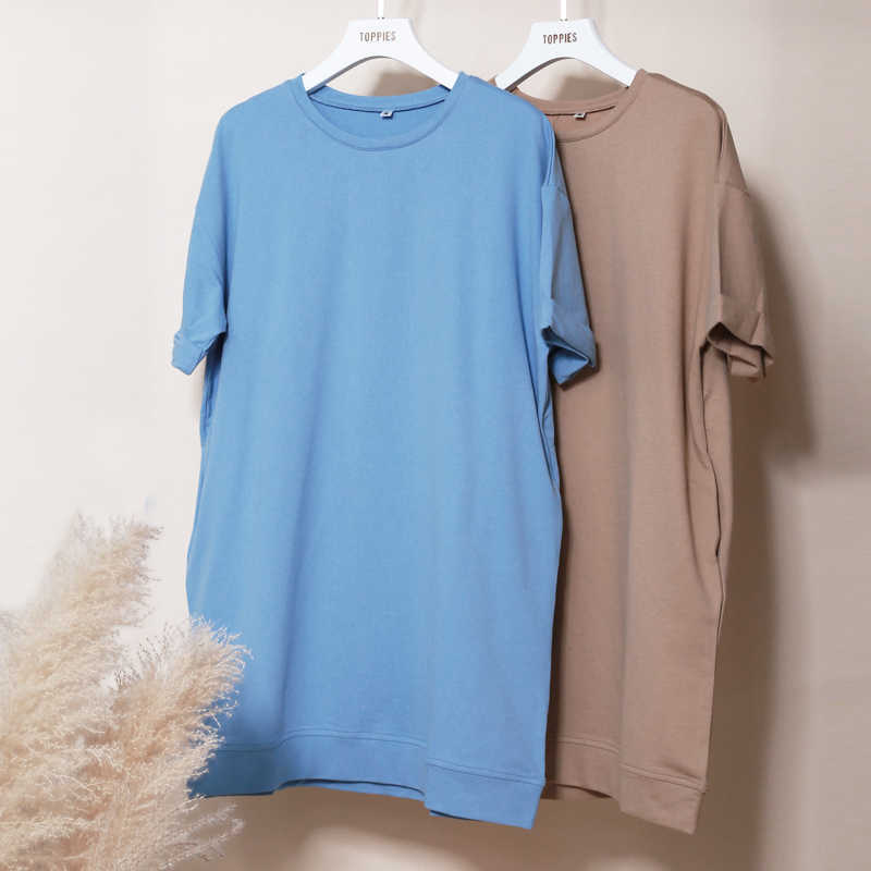 Toppies Fashion Sweatshirt Dress robe femme Woman Short Sleeve Straight Mini Dress Loose Blouses Solid Color 210630