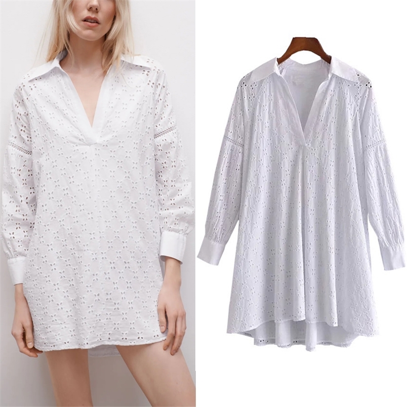 Cutwork Embroidery White Mini Dress Women Summer Fashion Collared Long Sleeve Shirt Woman Casual es 210519
Cutwork Embroidery White Mini Dress Women Summer Fashion Collared Long Sleeve Shirt Woman Casual es 210519