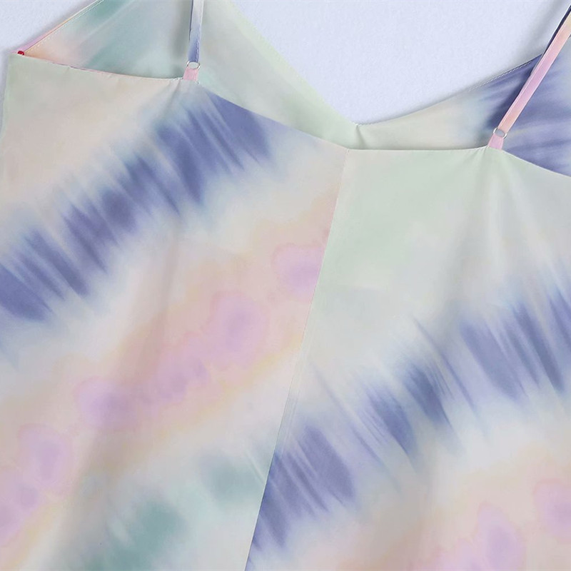 Vintage Women V Neck Straight Dress Summer Fashion Ladies Chinese Style Female Tie-dyed Silk Texture 210515
