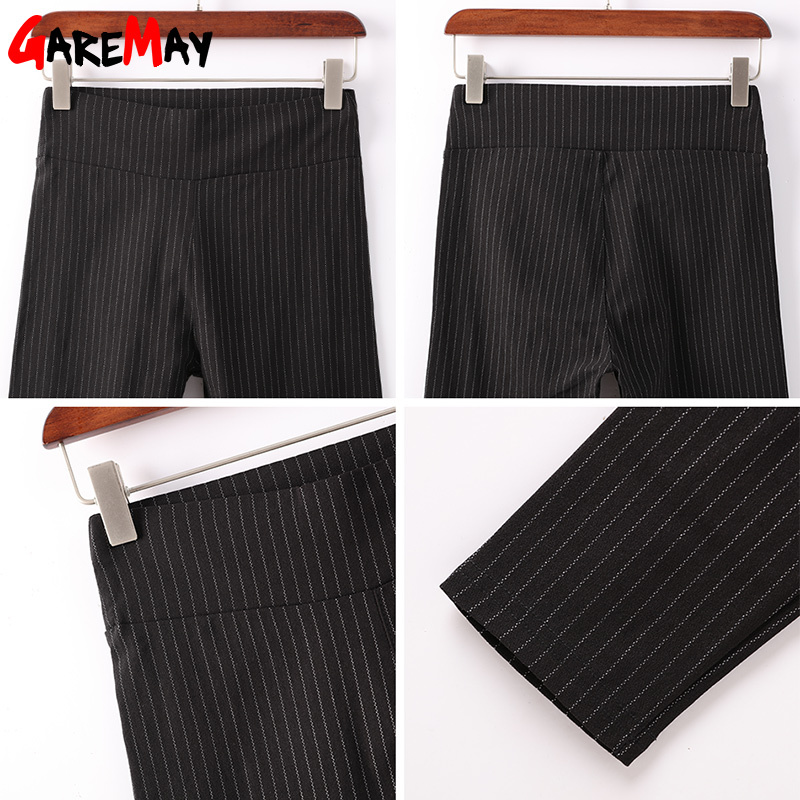 Casual Striped Skinny Pants Women Elastic Waist Female Pencil High Stretch Black White Stripe Pant Pantalon Femme 210428