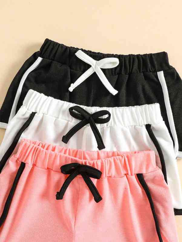 Baby 3pcs Tie Waist Contrast Binding Shorts SHE