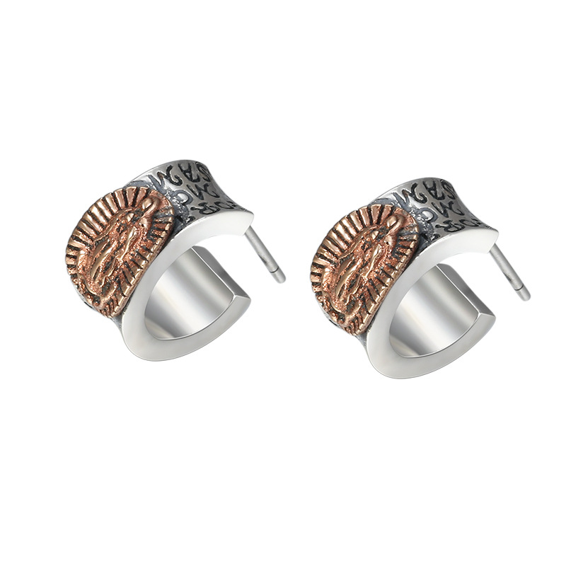 High quality 925 sterling silver vintage C type stud earring American European punk gothic antique handmade designer jewelry Mother of God ear accesso