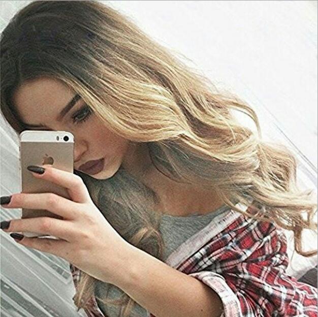 New Fashion Long Blond Wave Dark Root Ombre Synthetic Straight wig women's Hair wigs for life Cosplay