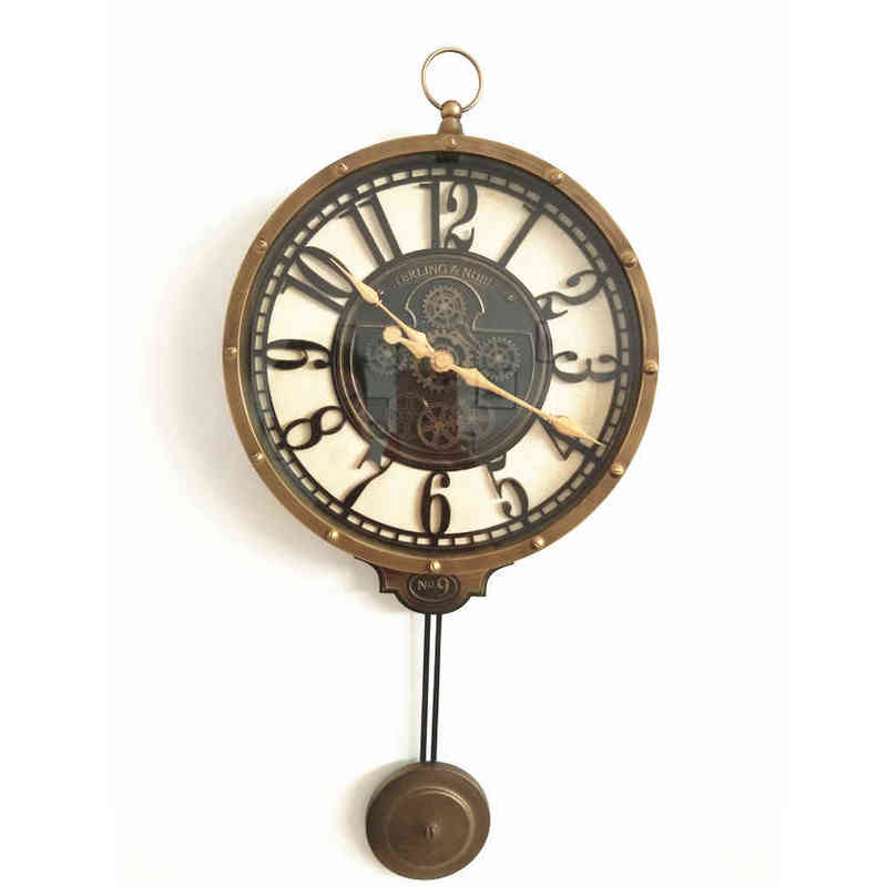 Home Living Room Decor Vintage Wall Clock Pendulum Wall Watch Antique Ornament Gear Pattern Metal Mute Quartz Bedroom Decoation H1230