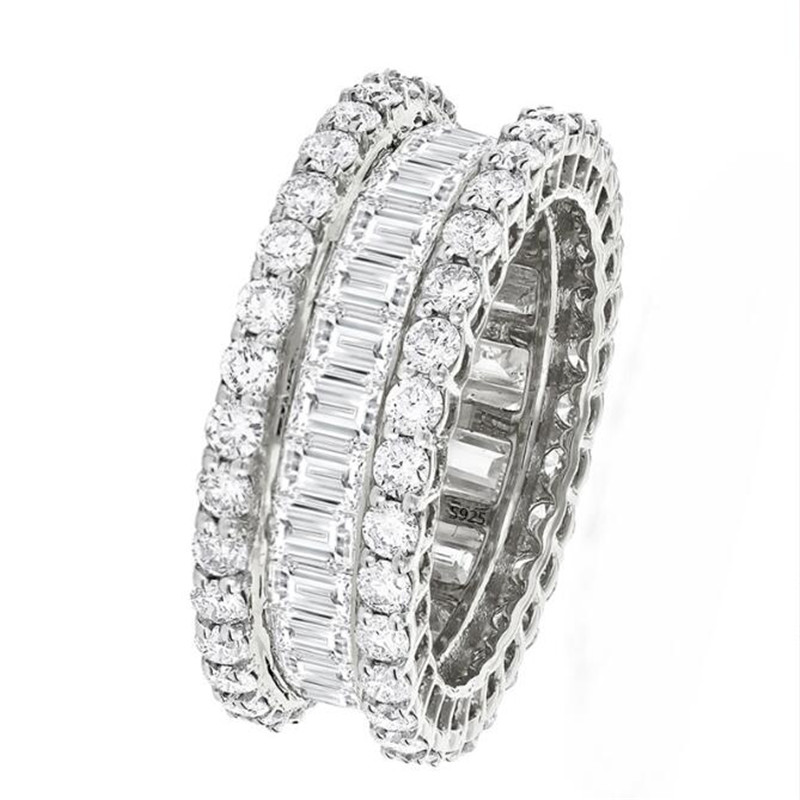 Sterg Sier Wedding Ring: Princess Cut Multi Color Cubic Zirconia Eternity Band for Women