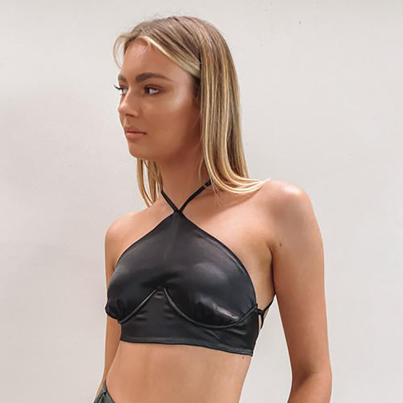 

Fashion Bla Halter Sexy Bandage Crop Tops for Women Sleeveless Baless Summer Wrap Tops Cropped Club Partyhigh quality, Black