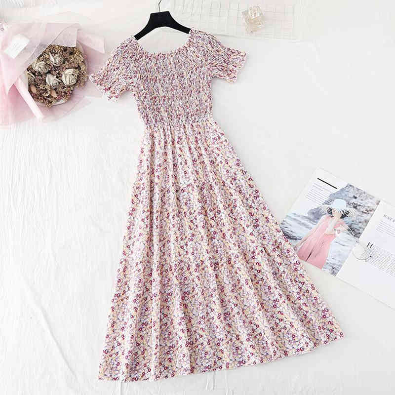Floral Summer Dress Woman Slash Neck Off Shoulder Party Slim A-line Robe Vestidos High Waist Elegant Ruffles Midi Dress 210521