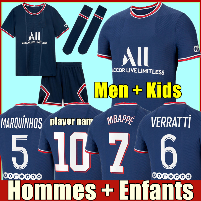 2021 MBAPPE KEAN soccer jersey 21 22 Maillots de football shirts 2022 MARQUINHOS VERRATTI KIMPEMBE men + kids kit socks uniforms enfants maillot