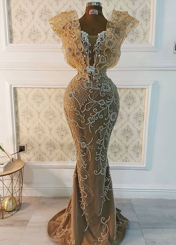 2021 Plus Size Arabic Aso Ebi Gold Luxurious Sexy Prom Dresses Beaded Crystals Mermaid Evening Formal Party Second Reception Gowns ZJ205
