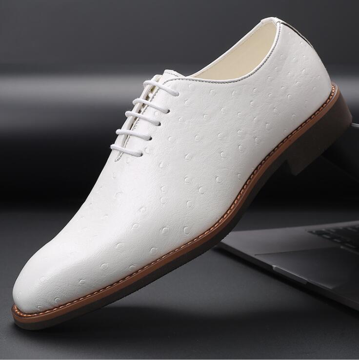 Trendy Men's Ostrich Pattern Leather Shoes Man Casual Pointed Toe Oxfords Lace-Up Business Office Shoe