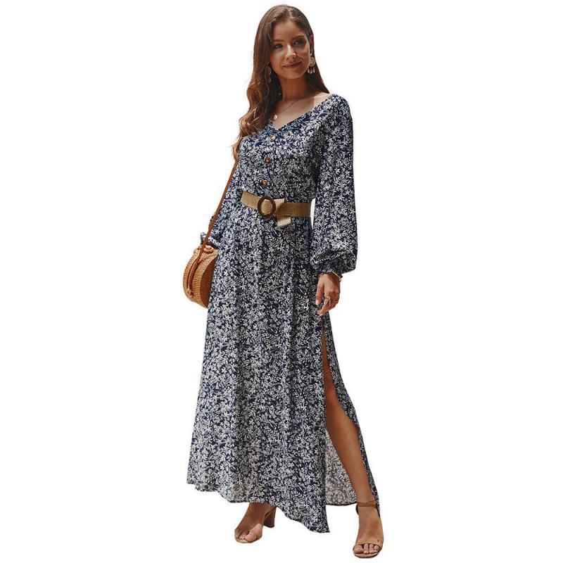 Women Dress V Neck Printed Bohemia es Sexy Long Print Floral Maxi Plus Size Girl Fashion es 210513