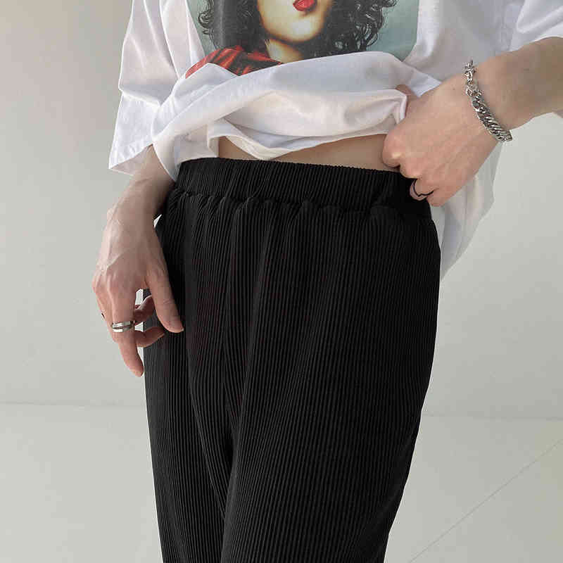 IEFB Pleated Pants Men's Casual Pants Loose Straight Wide Leg Trousers Korean White Pants Trend Elastic Trousers 9Y6983 210524