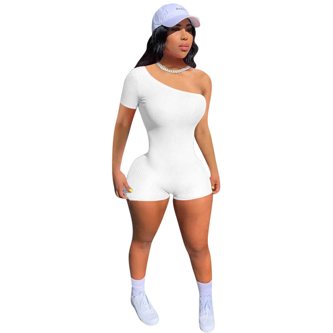 Designers Women jumpsuits summer romper Clothes 2023 women's rib one shoulder Jumpsuit amp rompers short