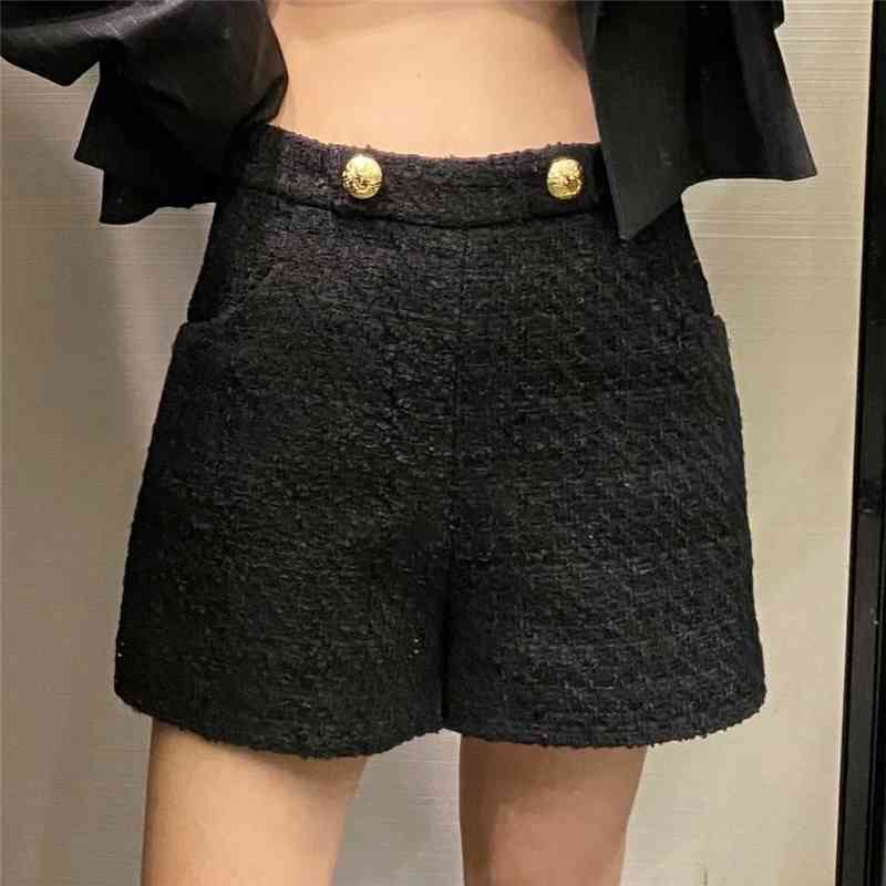 Elegant Women Button High Waist Shorts Fashion Ladies Black Streetwear Female Chic Solid Pocket Clothes 210527