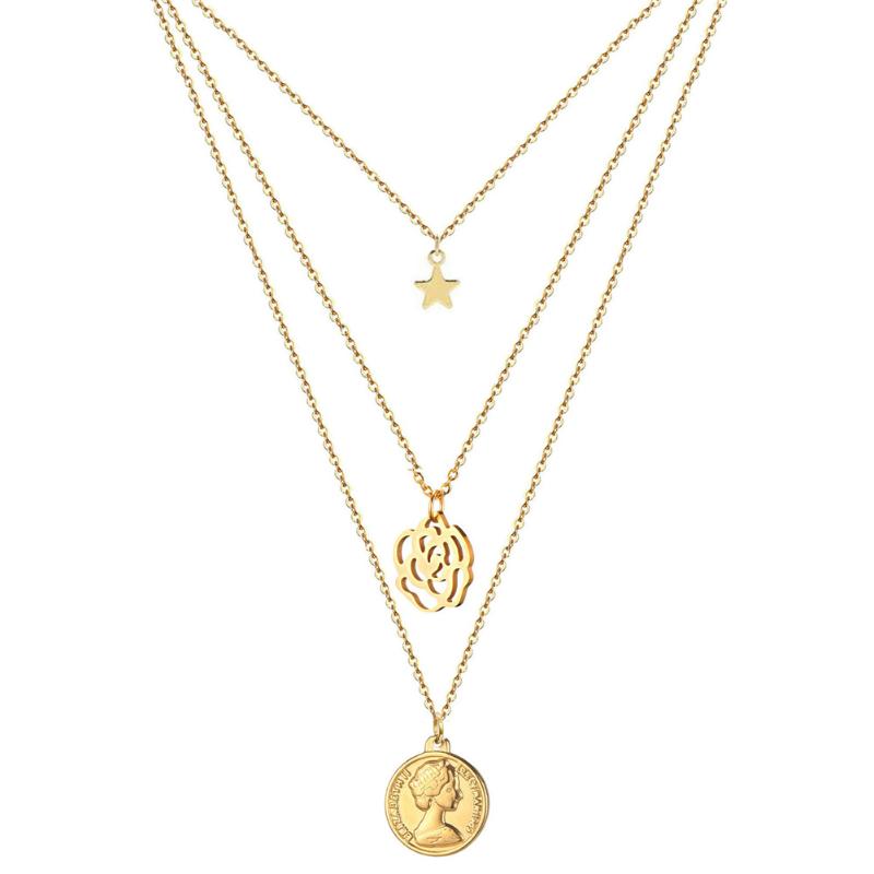 Chokers Stainless Steel Multilayer Chain Rose Flowers Star Choker Necklaces For Women Girls Three Layer Coin Pendants Jewelry
Chokers Stainless Steel Multilayer Chain Rose Flowers Star Choker Necklaces For Women Girls Three Layer Coin Pendants Jewelry