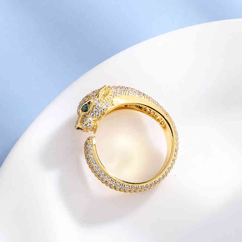 S925 Sterling Silver Leopard Head Ring Full of Diamond Cheetah Male and Female Opening Accessories