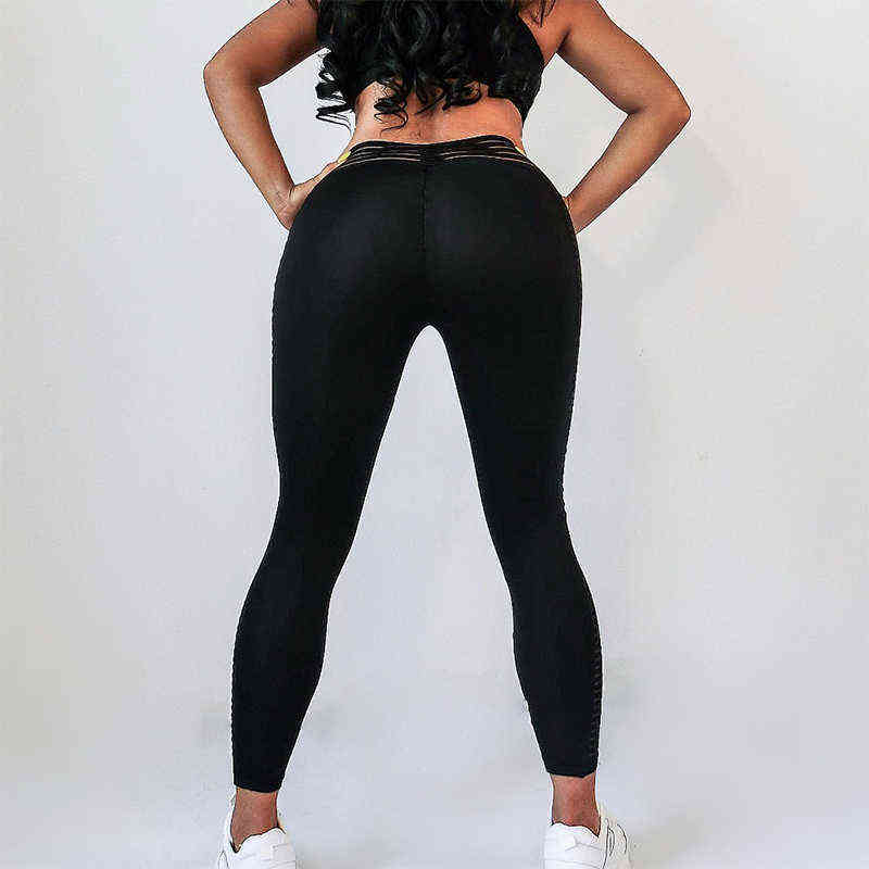 NORMOV Fitness Women Leggings Sexy Mesh Patchwork High Waist Jeggings Solid Spandex Workout Femme Push Up Pants 211204