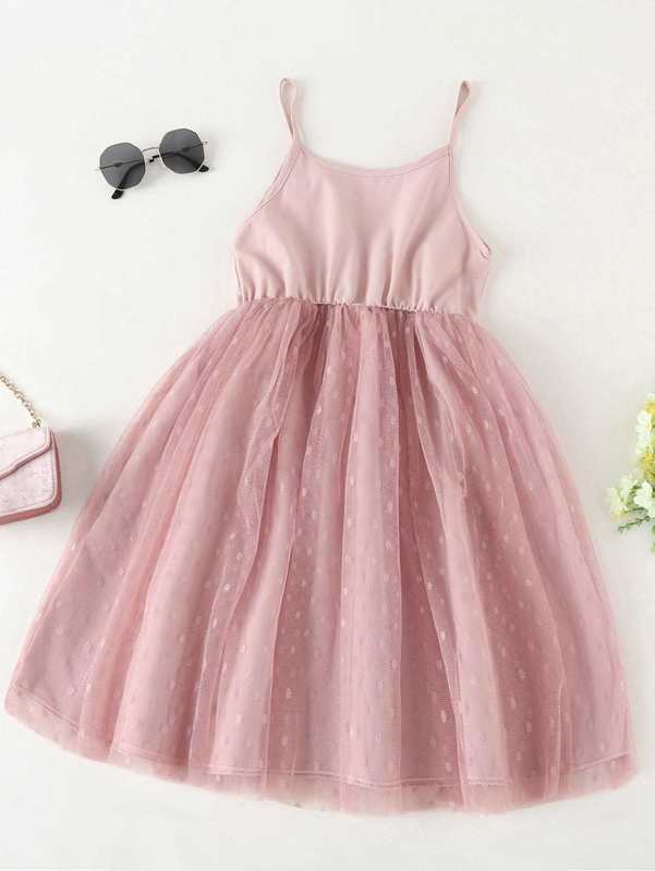 Girls Dobby Mesh Hem Cami Dress SHE