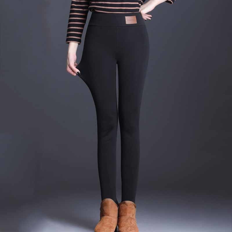 Cashmere Women Outer Wear PlusAutumn and Winter Velvet Thickening Stretch Warm Pants Solid Trousers Pantalon 11526 210508