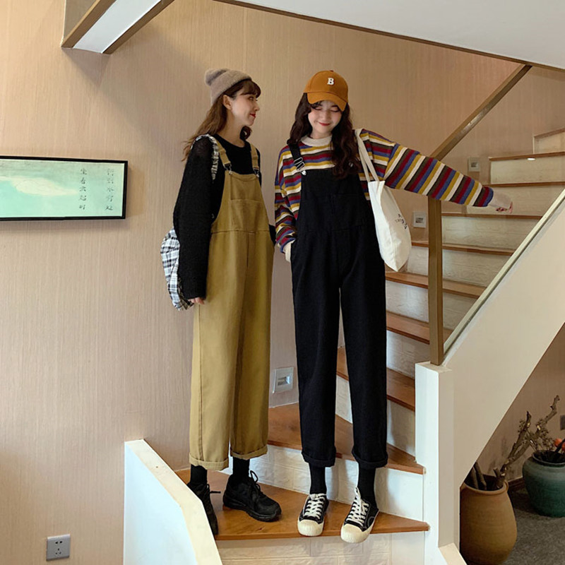 SML 2 Color jeans womens Spring autumn loose Black straight pants trousers jumpsuit casual denim overalls womens (72663 210423