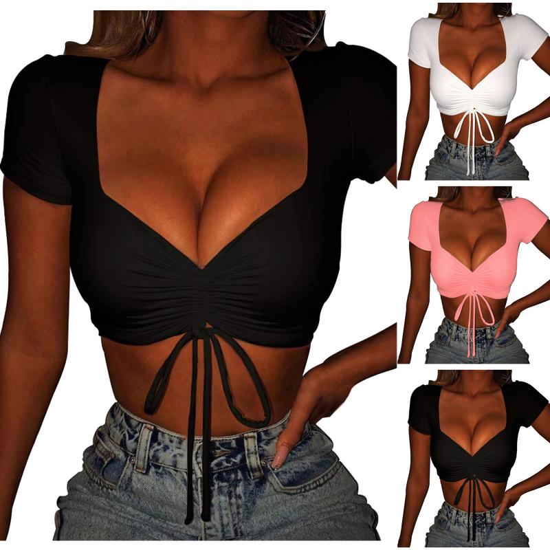 Women' T-Shirt 2021 Summer Fashion Tees Crop Top Women Tshirt Solid Color V-neck Short Sleeve Female Tops Sexy Cropped T Shirt Femme, Black
Women' T-Shirt 2021 Summer Fashion Tees Crop Top Women Tshirt Solid Color V-neck Short Sleeve Female Tops Sexy Cropped T Shirt Femme, Black