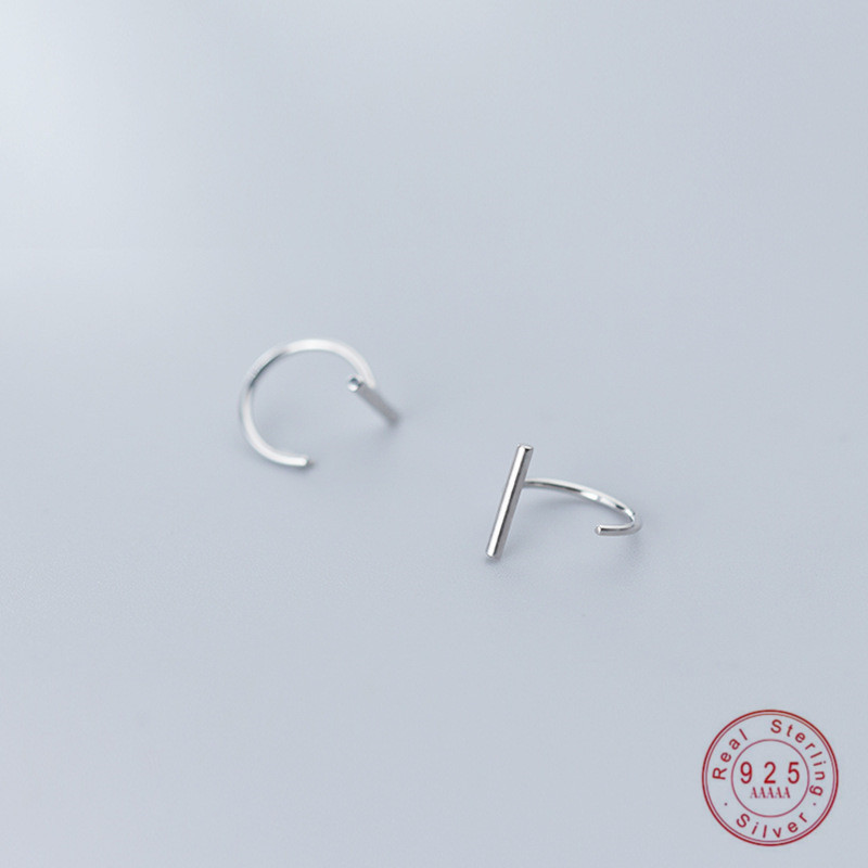 WANTME Simple Korean Big C-shaped Stud Earrings for Women Real 100% 925 Sterling Silver Punk T-Bar Jewelry Gift Drop 210507