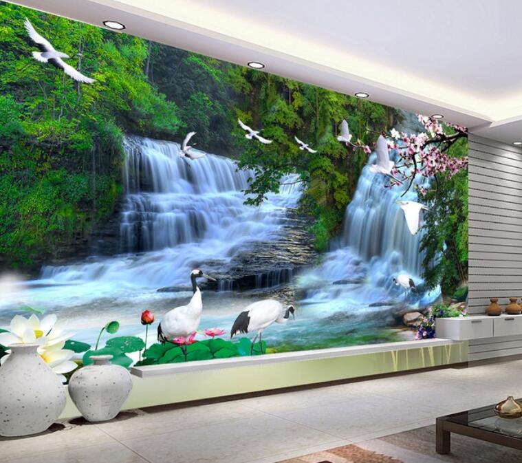 Customize wall murals wallpaper living room decoration modern fashion Nature waterfall landscape tree 3d wallpaper