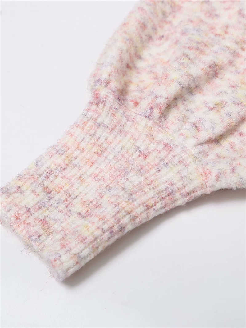 Elegant Women Pink Sweaters Fashion Ladies O-Neck Button Knitted Coats Streetwear Female Chic Lantern Sleeve Cardigan 210527