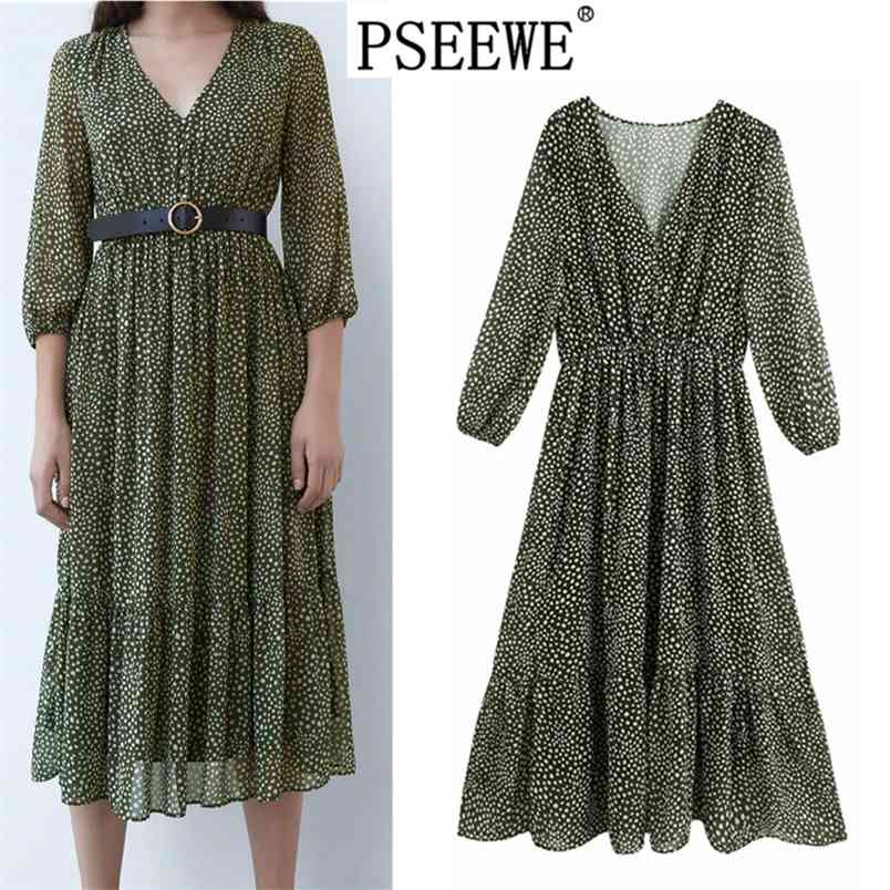 Women Dress Fashion Polka Dot Printed V-neck Midi Elegant Vintage Elastic Waist Long Sleeves Mujer es 210519
Women Dress Fashion Polka Dot Printed V-neck Midi Elegant Vintage Elastic Waist Long Sleeves Mujer es 210519