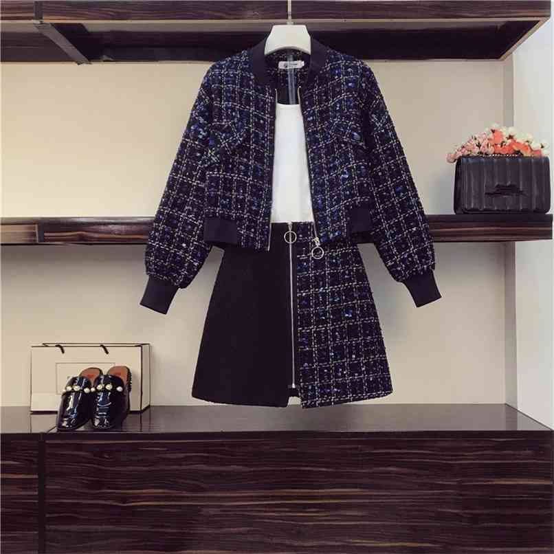 High Quality Baseball uniform Tweed Jacket Suits Plaid Woolen Coat and Color matching Zipper A-line Skirts 2 Piece Set 210602, Coat and skirt
High Quality Baseball uniform Tweed Jacket Suits Plaid Woolen Coat and Color matching Zipper A-line Skirts 2 Piece Set 210602, Coat and skirt