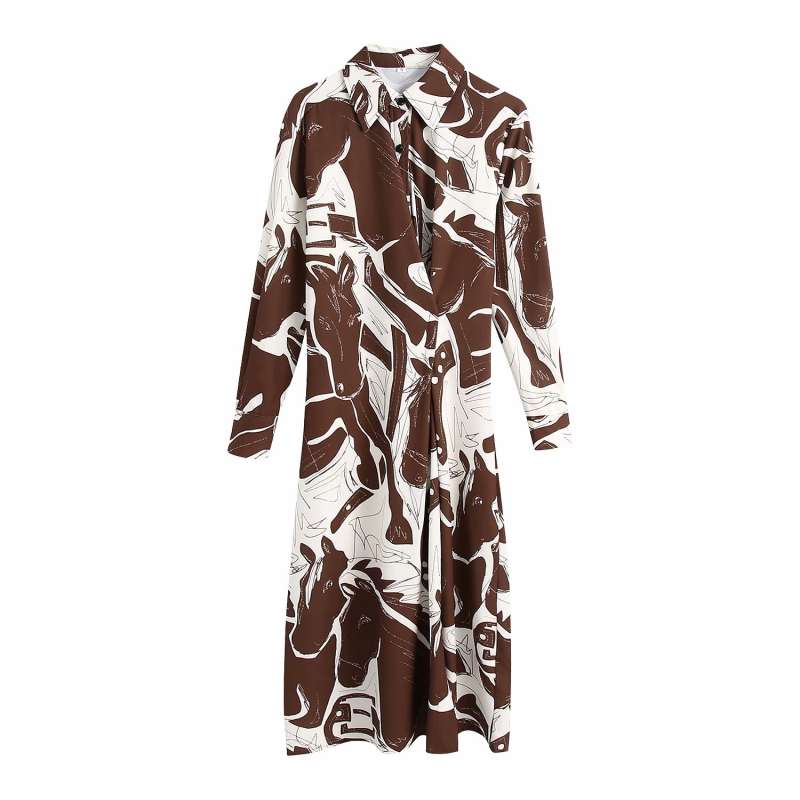 Vinateg Woman Printed Chiffon Long Shirt Dress Spring Fashion Ladies Side Slit Desses Female Elegant Streetwear 210515