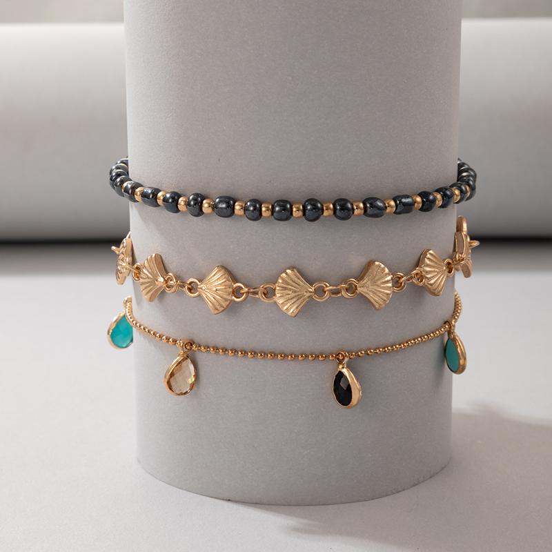 Anklets 3pcs/set Bohe Shell Scallop For Women Luxury Colorful Water Drop Crystal Stone Beaded Layered Party Jewelry 9343, Red;blue
Anklets 3pcs/set Bohe Shell Scallop For Women Luxury Colorful Water Drop Crystal Stone Beaded Layered Party Jewelry 9343, Red;blue