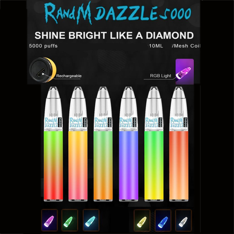 Disposable Vape 5000 Puff Bars R and M Dazzle e cigarettes 900mah Rechargeable battery 10ml extra pre filled RGB light pods device
Disposable Vape 5000 Puff Bars R and M Dazzle e cigarettes 900mah Rechargeable battery 10ml extra pre filled RGB light pods device