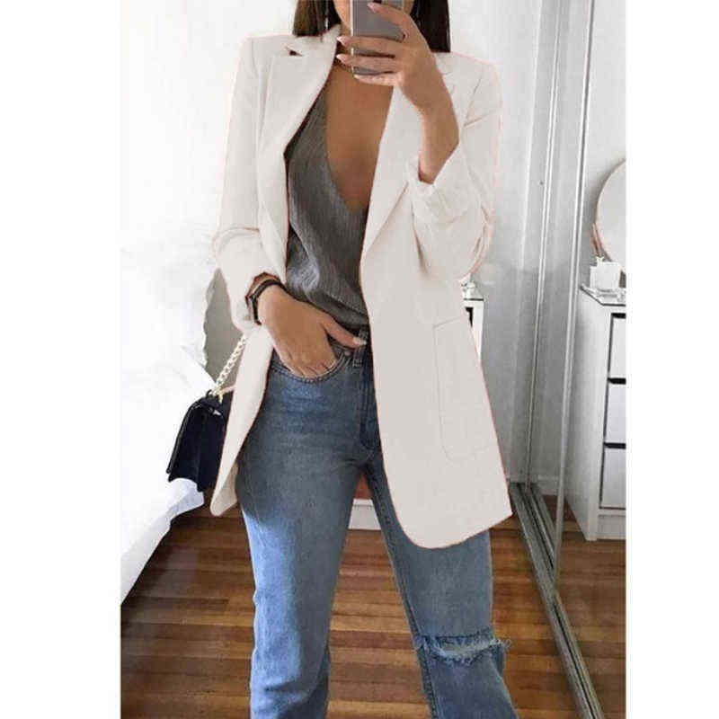 Fashion Korean Casual Women'S Spring Autumn Long Female Business Suit Outwear Slim Coats Office Ladies Blazer Work Jacket 211122