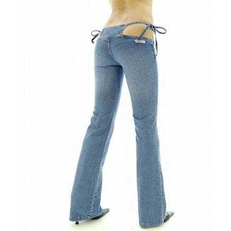 High quality Personality Women's Slim Ultra Waist Bikini Jeans Fashion Drawstring Trousers Comfortable Flares Pants 211129