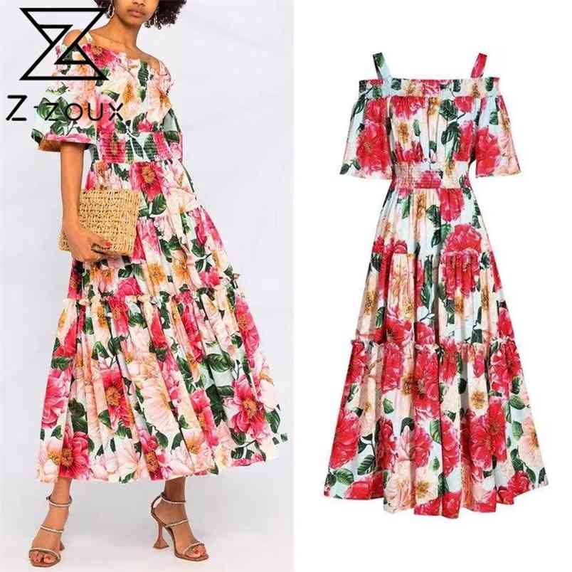 Women Dress Slash Neck Puff Sleeve Flower Girl es Plus Size Vintage Sexy Long Beach Summer Clothing 210513