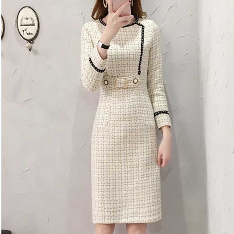 Autumn Winter Fashion Tweed Dress Women Vintage Wool Plaid es Female Elegant Woolen Ladies Office work Vesitdos 210529