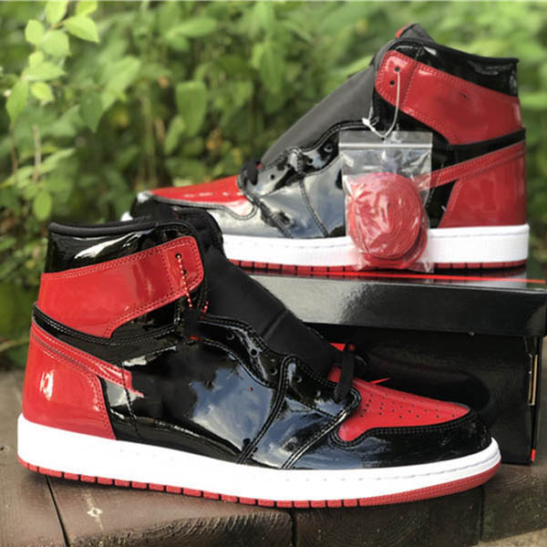 2021 Release Jumpman 1 High OG Bred Patent Basketball Shoes RED BLACK 1s Patent-leather sport Outdoor Sneakers Top Quality Ship With Box, #2
2021 Release Jumpman 1 High OG Bred Patent Basketball Shoes RED BLACK 1s Patent-leather sport Outdoor Sneakers Top Quality Ship With Box, #2