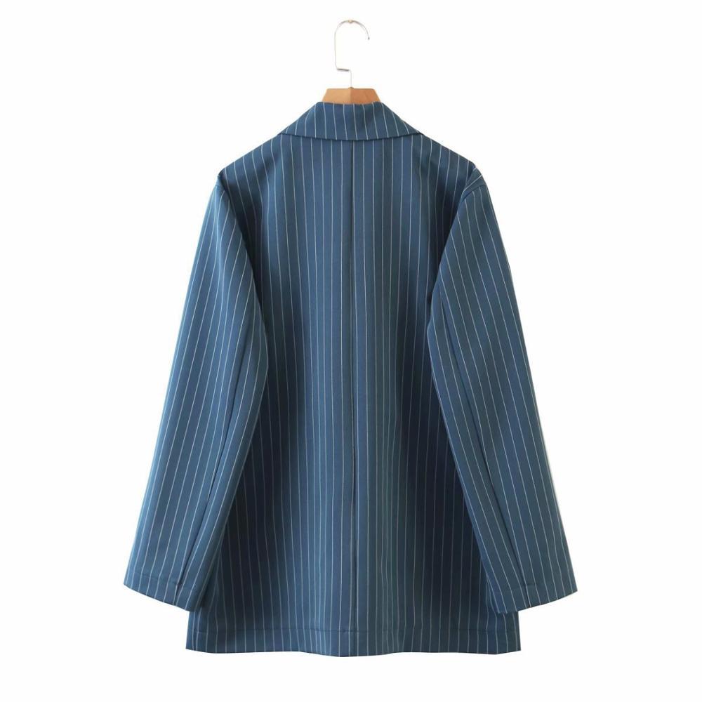 CHIC Double-breasted Button Women Striped Blazer Blue Elastic High Waist Harem Pants Long Sleeve Suits Set 2 pieces set 210429