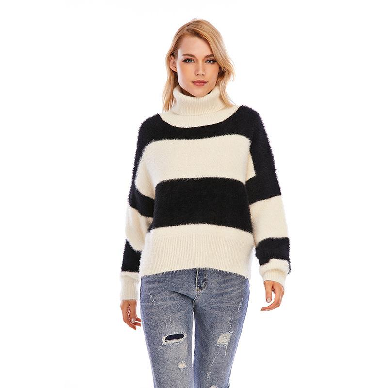 Women's Sweaters Black And White Stripes Sweater All Match Loose Fitting Outer Wear Turtleneck Knit Top Casual Color Matching Knitted, White;black
Women's Sweaters Black And White Stripes Sweater All Match Loose Fitting Outer Wear Turtleneck Knit Top Casual Color Matching Knitted, White;black