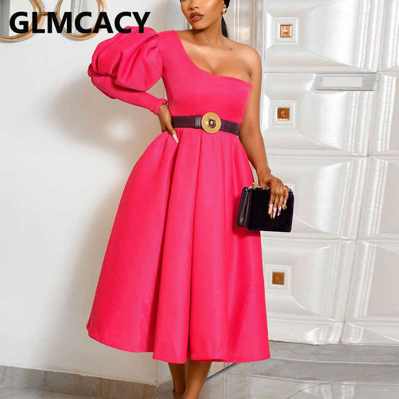 Women One Shoulder Sweet Party Dress Classy Evening Midi Dresses Gown 210702