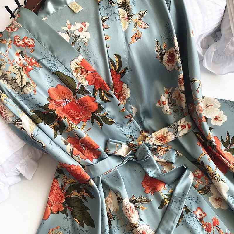 Floral Print Satin Short Shirt Camis Pajama Suits Elastic Waist Wide Leg Pants Women Loose Long Sleeve Blouse Tops 3 Pieces Set 210429